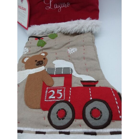 Pottery Barn Kids Lazaro Bear on Train Christmas Stocking Holiday Xmas Quilted - Picture 3 of 10